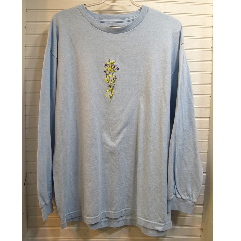 Cooke‎ Collective Flower Power Japanese Embroidered Long Sleeve T-Shirt Sz Large